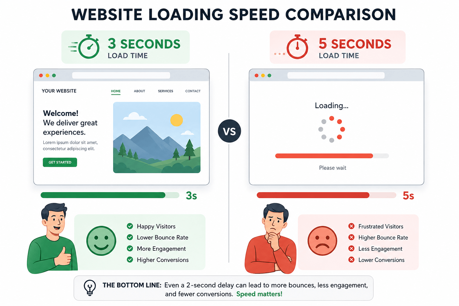 Website loading speed comparison 3 seconds vs 5 seconds load time