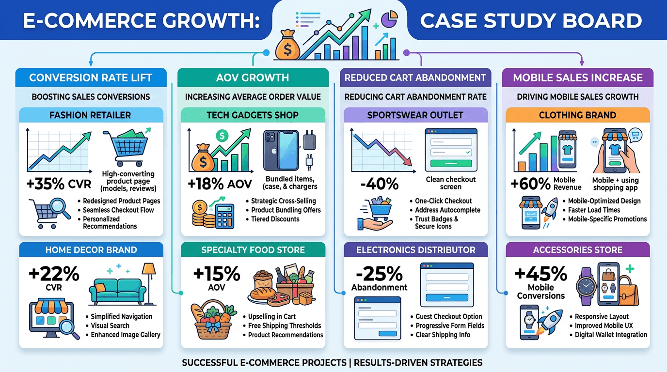 Agency portfolio case study results dashboard with revenue growth metrics