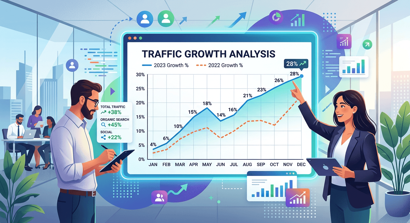 website traffic growth chart showing month over month and yearly increase