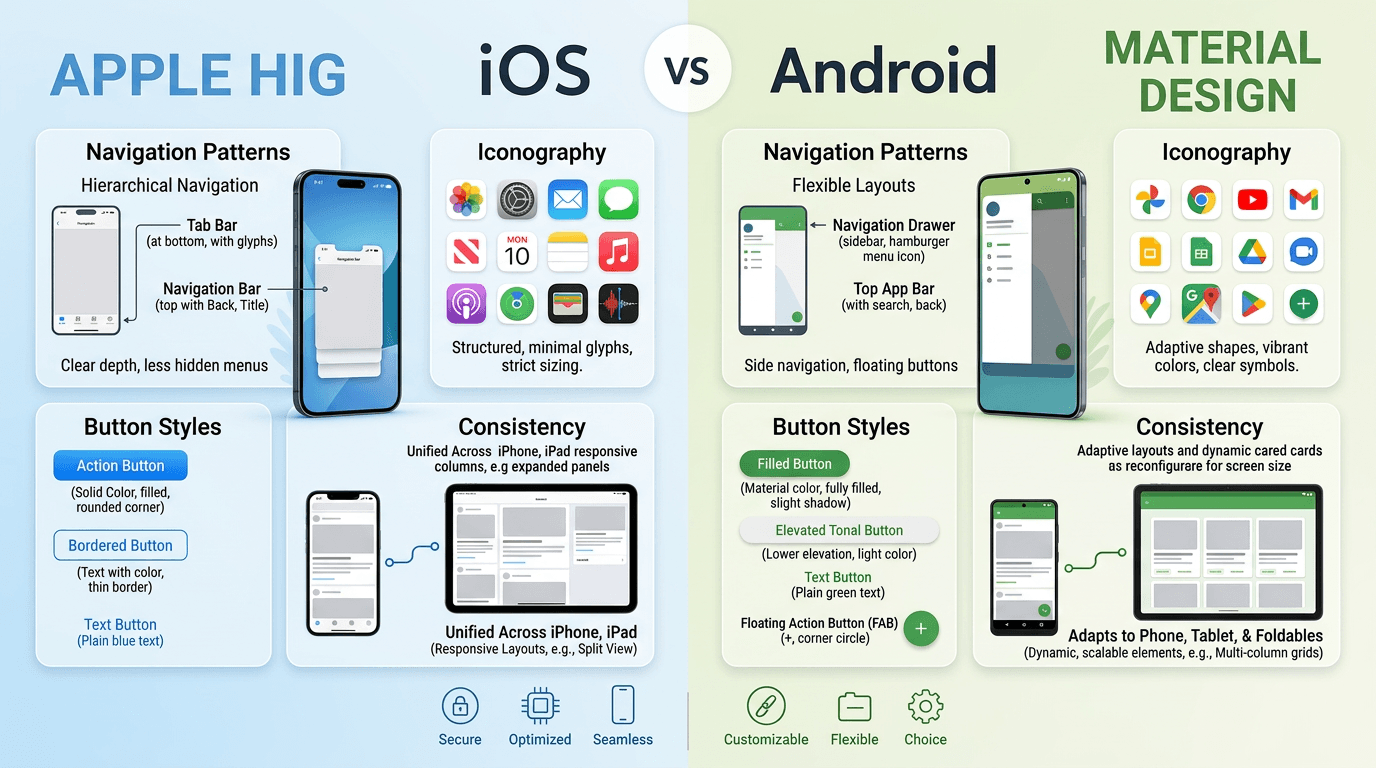 iOS Human Interface Guidelines versus Android Material Design comparison