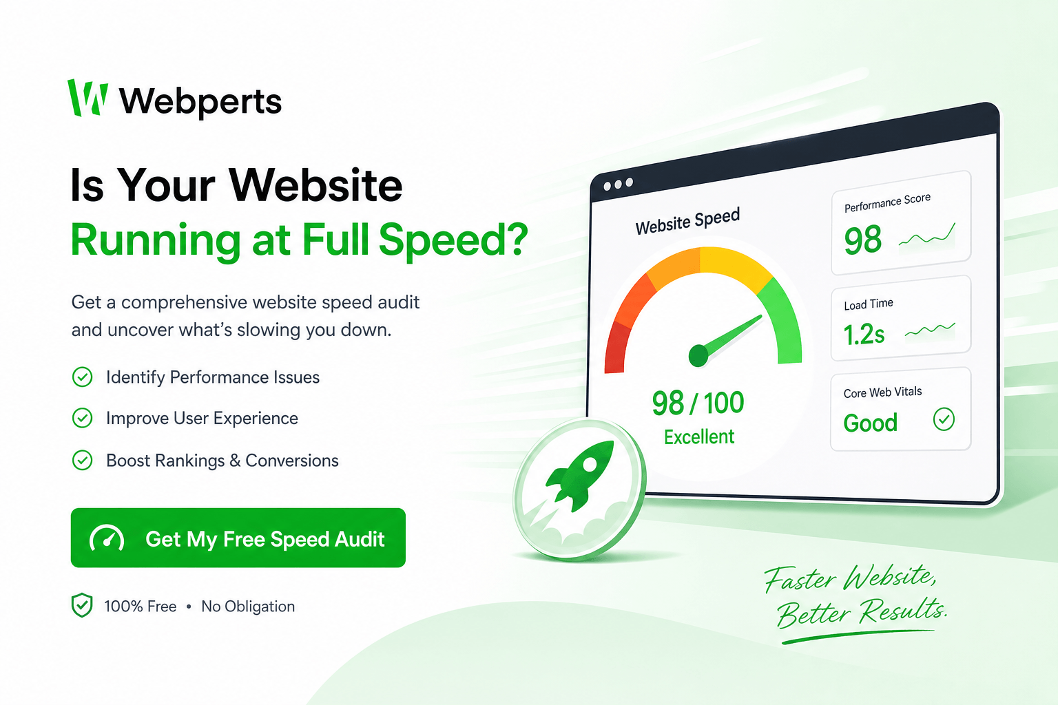 Webperts website speed audit call to action graphic