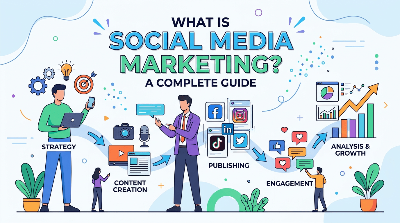What is Social Media Marketing diagram showing content to engagement to conversion flow